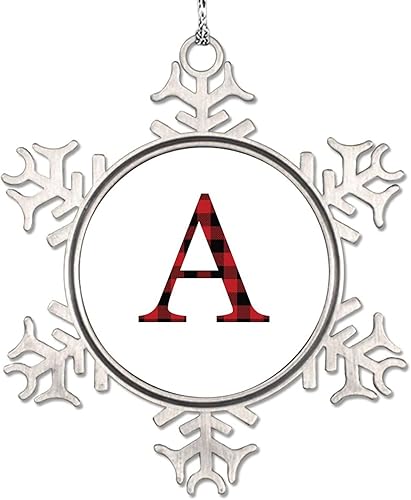 Miniatura 8 de LITTLEGROVE SEEDS Adornos de Navidad con monograma, letra J inicial, adornos para árbol de Navidad, adornos de metal con letras rojas y negras,