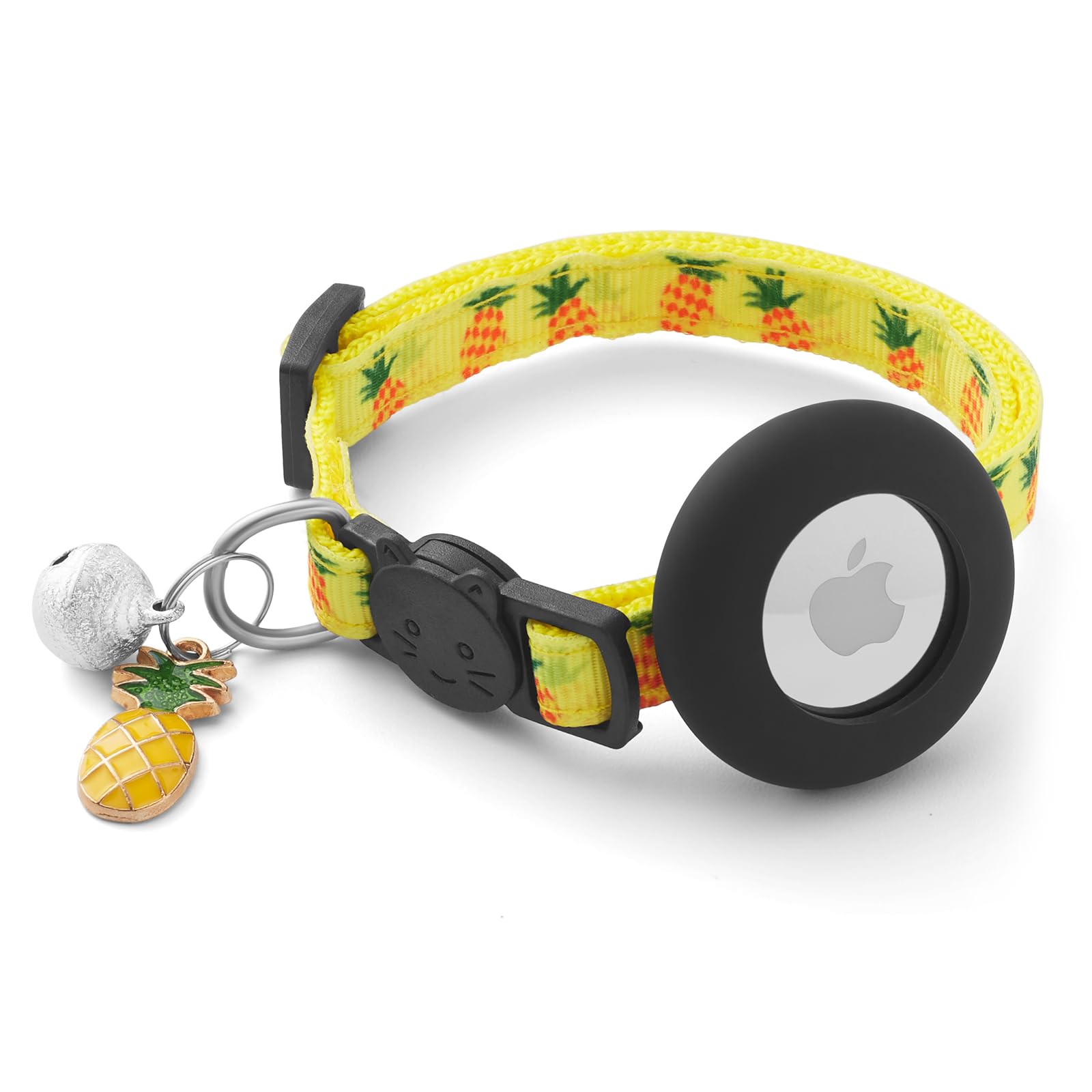 Airtag Cat Collar Breakaway with Bells & Fruit Pendants,Safety Kitten Collar with Apple Air Tag Holder for Girl Boy Cats,Pet Accessories,Gifts(Pineapple)