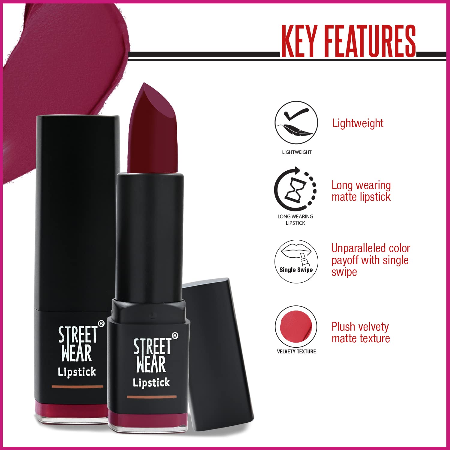 STREET WEAR Matte Lipstick -BRICK BROWN (Brown) - 4.2 gms -Longwear, Velvety texture, Fade-resistant, High Color payoff, Lightweight Matte Lipstick, Plant-based Canuuba wax, Paraben-free 3