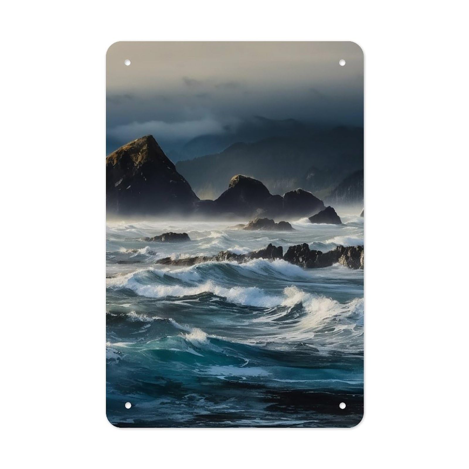 QMNLKH Mountains Meet The Sea Plaques for Wall Decor, Personalized Metal Tin Sign for Home, Multifunctional Poster for Office, Fashion Painting for Hallway, Wall Art Pictures, 7.9x11.8Inch