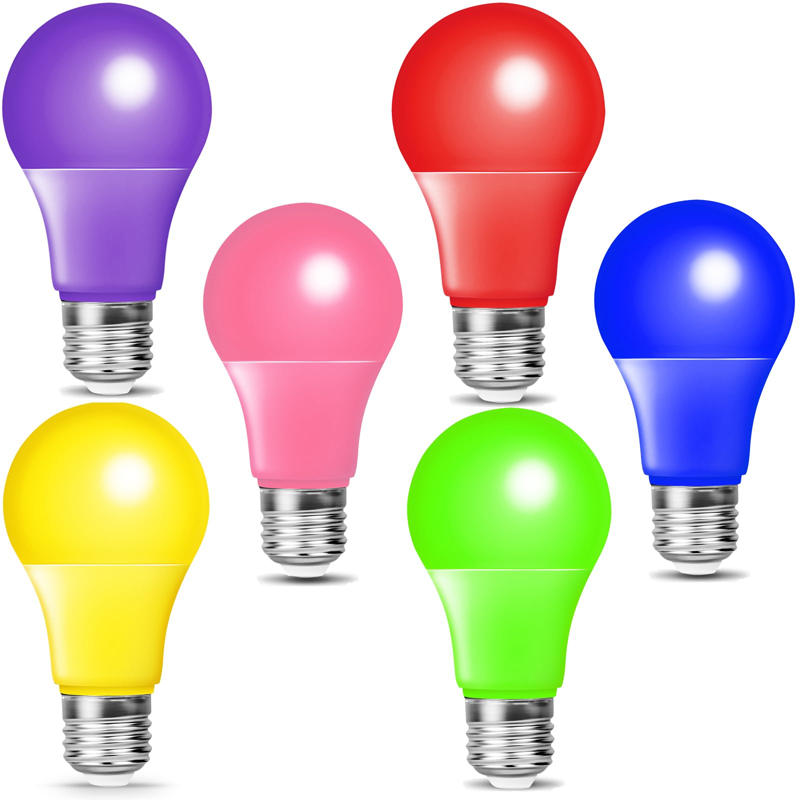 Color Light Bulb, 9W=60W E26 Base LED Colored Light Bulbs Red Green Purple Pink Blue Yellow Bulbs for Halloween Christmas Porch Party Bars Holiday Home Lighting