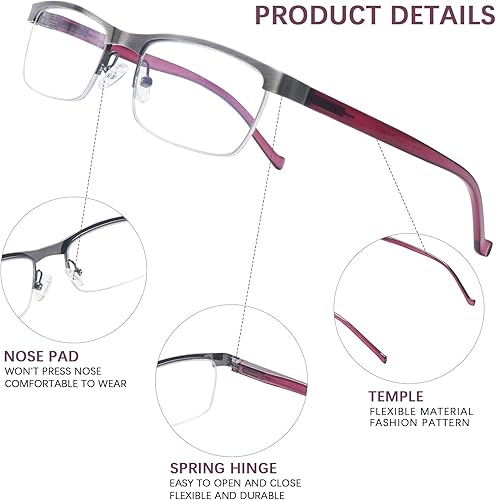 Miniatura 3 de CLASAGA Progressive Multifocus Reading Glasses for Women Men, Blue Light Ladies Computer Reader Metal Half Frame Eyewear