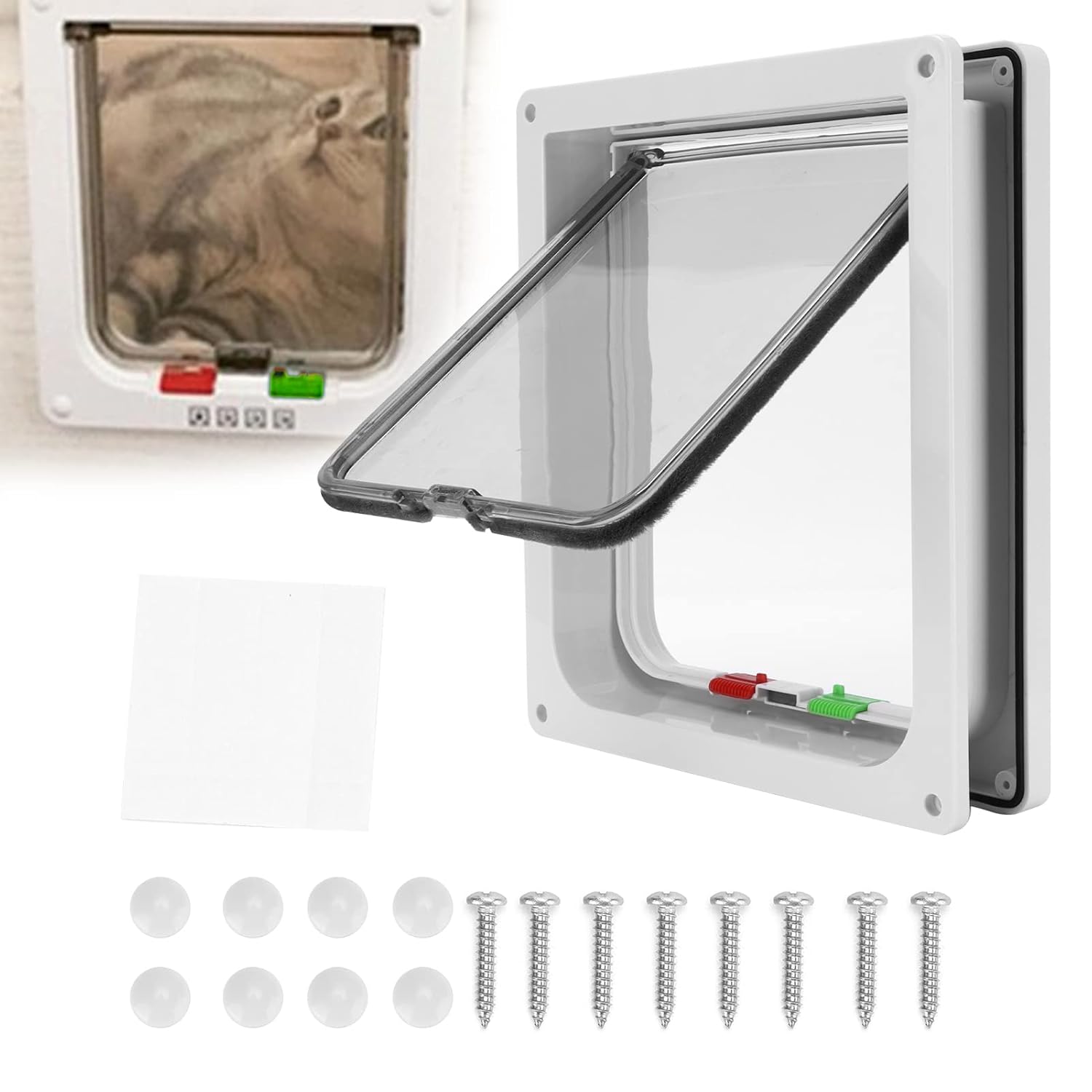 Large Cat Door (Inside Size 7.9" x 9.8"), Dog Screen Door, 4 Way