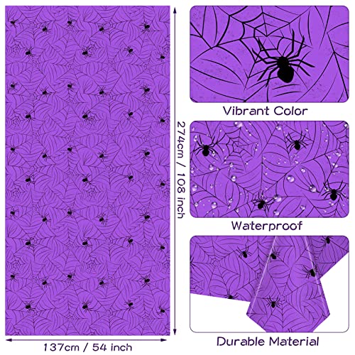Image of TREWAVE 3 Pack Halloween Spiderweb Tablecloth Rectangular Plastic Spider Web Table Cloth Large Size Table Covers for Home Decor Halloween Party Decorations 54 inch x 108 inch (Purple)