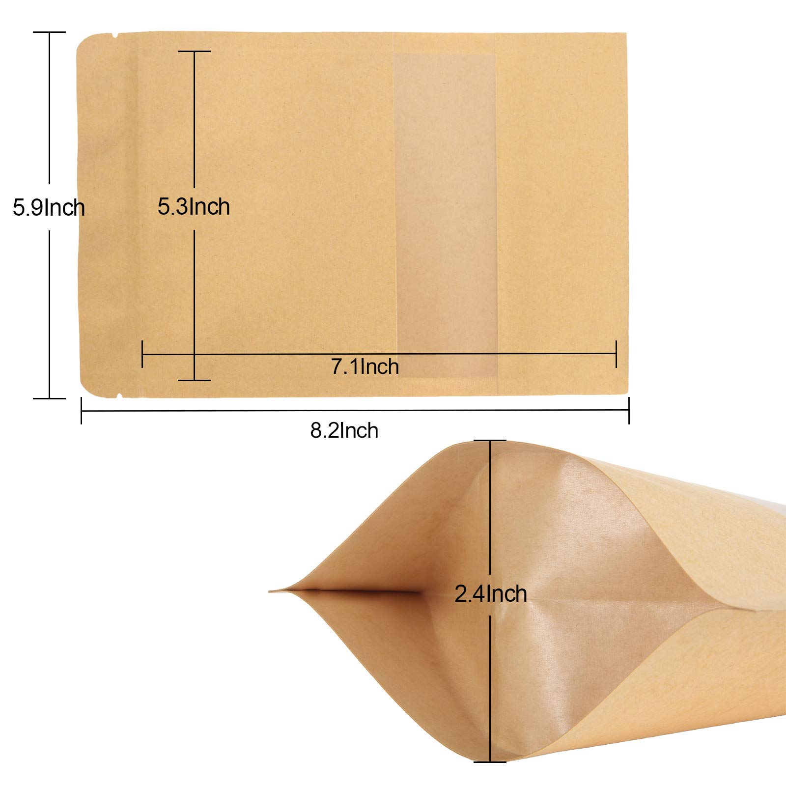 200 sztuk torebek z zamkiem błyskawicznym Kraft 14 x 21 cm, wielokrotnego użytku, z wycięciem na rozdarcie i matowym oknem, do przechowywania żywności, stojące, zamykane termicznie torby na zamek błyskawiczny do domu lub firmy