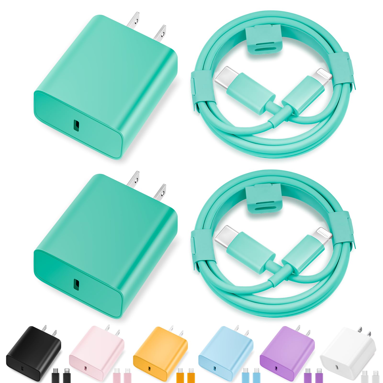 iPhone Charger Fast Charging,[Apple MFi Certified] 2Pack 20W Type C Fast Charger Block with 6FT USB C to Lightning Cable Compatible for iPhone 14/13/12/11 Pro Max/Xs Max/XR/X,iPad (Green)
