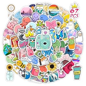 65 calcomanías de animales de dibujos animados para botellas de agua para niños, lindos animales, vinilo impermeable para laptop, paquete de calcomanías para adultos, funda de teléfono de monopatín,