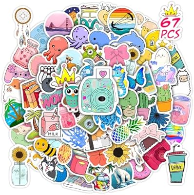 65 Pcs Cartoon Animals Water Bottle Stickers for Kids, Cute Animals Vinyl Waterproof Laptop Decal Pack for Adults, Skateboard Phone Case Mug Guitar Luggage Decor