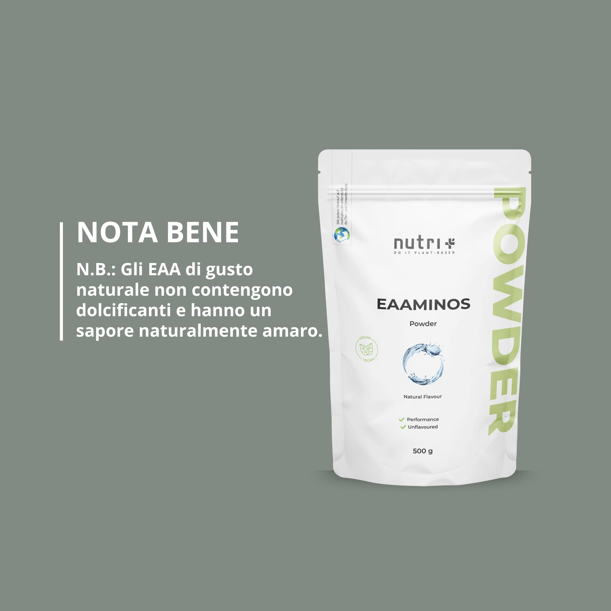 EAA polvere neutro 500 g - Dose elevata - EAA istantanei naturale senza dolcificanti, additivi e aromi artificiali - Aminoacidi essenziali - Aminoacidi essenziali vegani