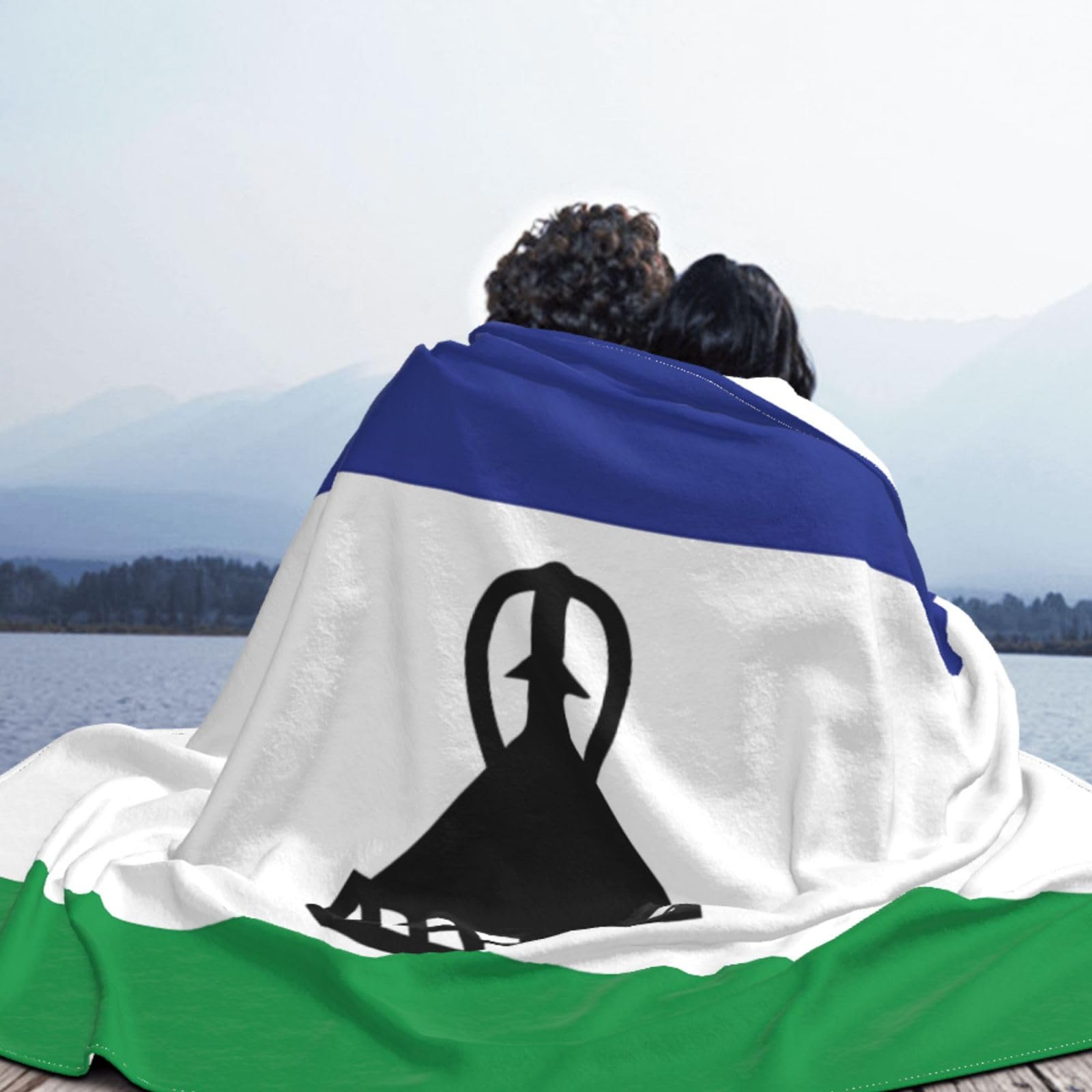Manta de viaje portátil de 80 x 60 pulgadas, suave, resistente a las arrugas, plegable, exquisita bandera de Lesotho