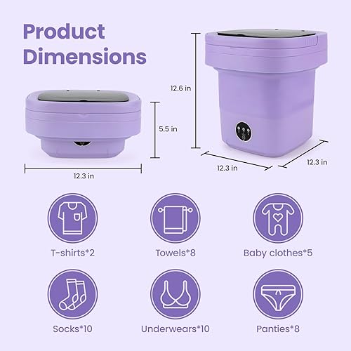 Miniatura 2 de Lavadora portátil plegable de 11 litros con 3 modos, limpieza profunda de ropa interior, ropa de bebé y otras prendas pequeñas, adecuada para