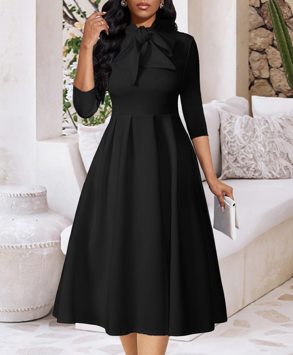 Church Dresses for Women Midi A-Line Fit and Flare Dress 3/4 Sleeve Elegant Party Dress - Image 5