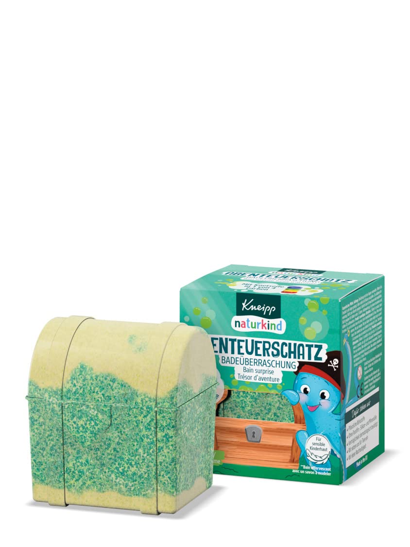 Kneipp Naturkind Abenteuerschatz niespodzianka do kąpieli – musująca skrzynia skarbów z niespodzianką – pielęgnująca dzięki olejowi z awokado i z pestek winogron – 1 x kula kąpielowa