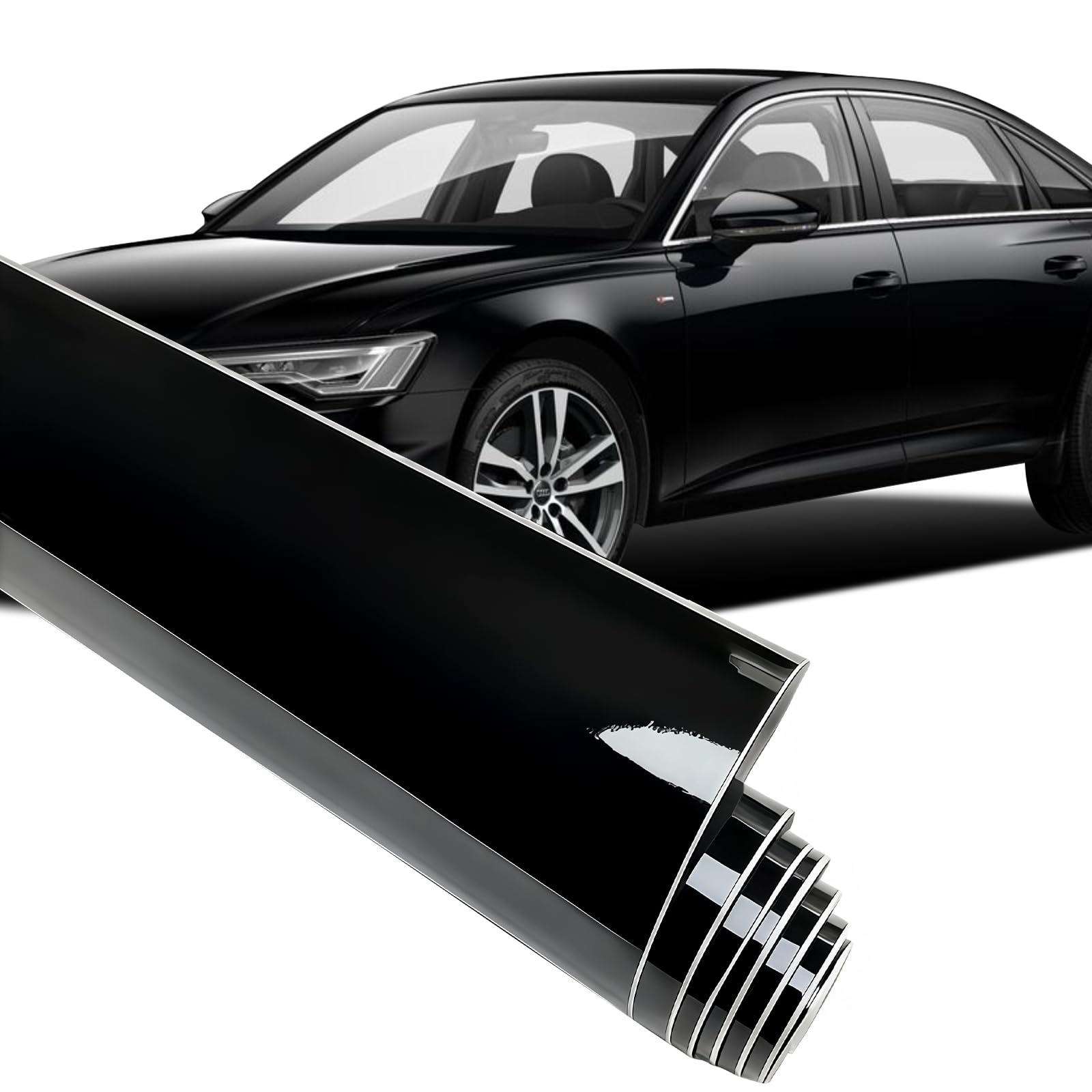 30x150 cm Pellicola Wrapping Nero Lucido, Permanente Vinile Adesivo, Senza Bolle Pellicola Adesiva per Auto, Rotolo Vinile Adesivo per Strisce Decorative Fai Da Te Pellicola Protettiva per Auto e Moto - 5