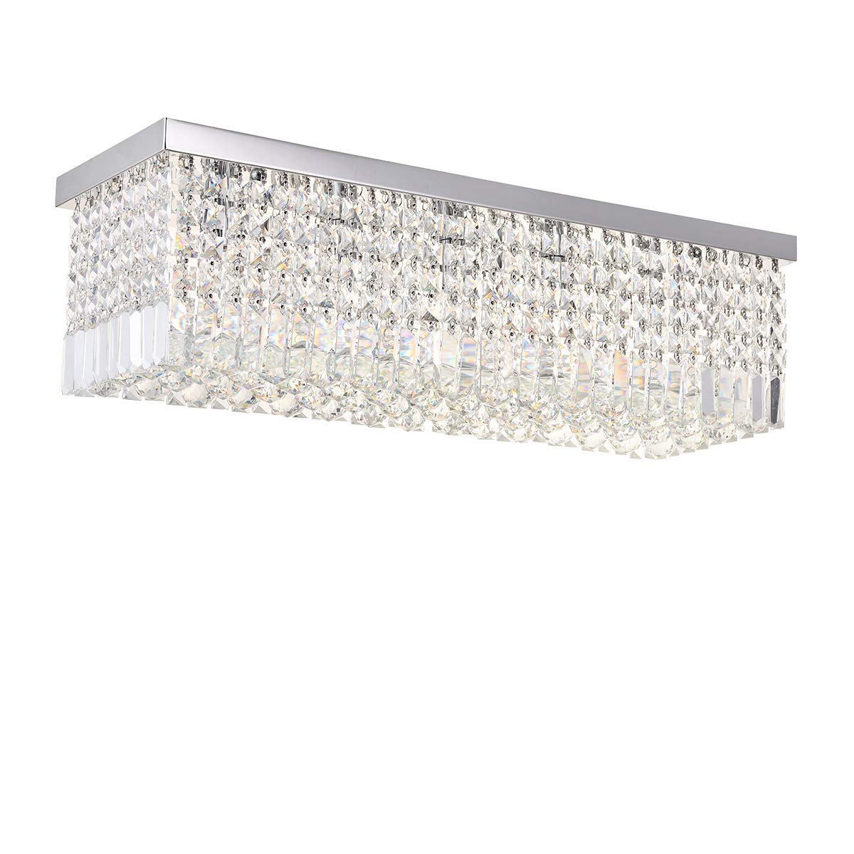 Modern Crystal Chandelier Lights Luxury Rectangle Raindrop Elegant Ceiling Light Chrome Flush Mount LED Pendant Lighting Fixture for Livingroom, Dining Room, Foyer, Stairway, Lounge, Bar, Club