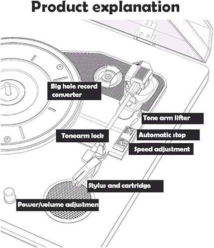 Miniatura 7 de Tocadiscos de vinilo, tocadiscos fonógrafo accionado por correa de 3 velocidades, tocadiscos con amplificador de fono incorporado y parlantes,