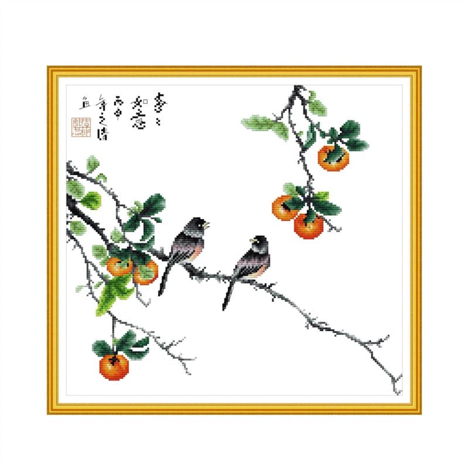 Point de croix oiseaux 14ct : broderie de précision sur toile imprimée pour art créatif
