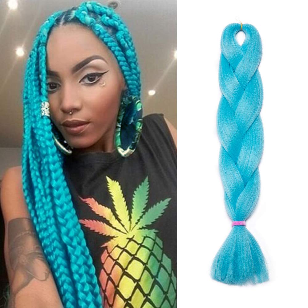 60cm - Silk-co Extensiones de Pelo Sintético para Kanecalon Trenzas Africanas Braiding Hair Cabello Se Ve Natural 1 Pieza #Azul Claro - 100g