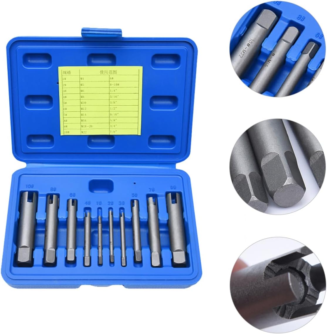 TEHAUX Alloy Screw Extractor Set 10 Pcs Damaged Bolt Removers Universal Broken Tap Extractors Compatible with Rusted Screws and Studs with Storage Box