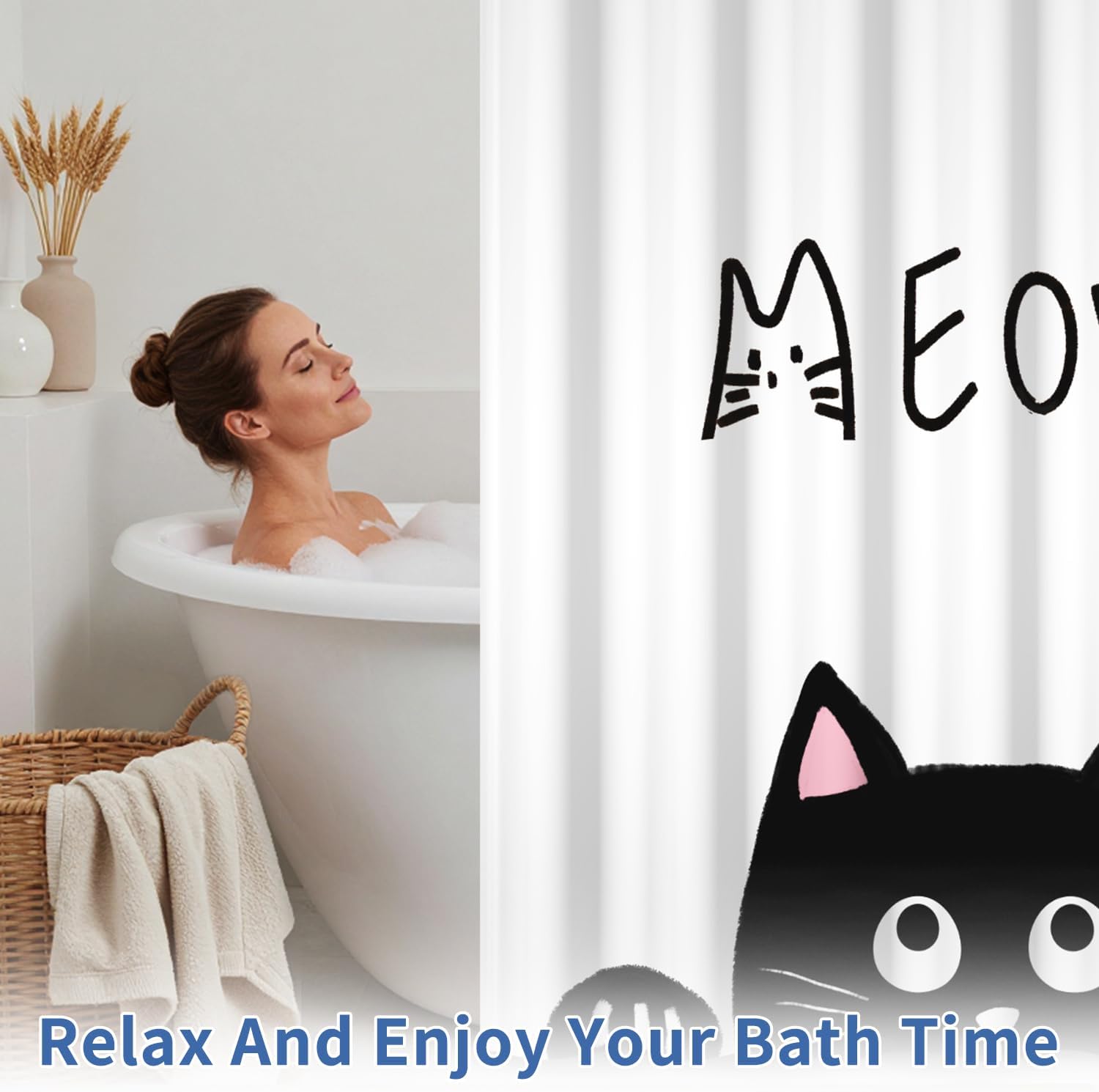 "Hello" Cat Dog Shower Curtain Funny Pet Waterproof Bath Decor 72x72 image 3