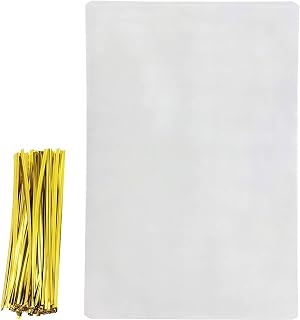 Bread Polypropylene Bags, Pack Of 100 Entirely Transparent Clear Bakery Storage For Handmade Loaf Packaging, Includes 100 Gold Twist Ties(Size:3×9in（7.6×23cm）,Color:100)