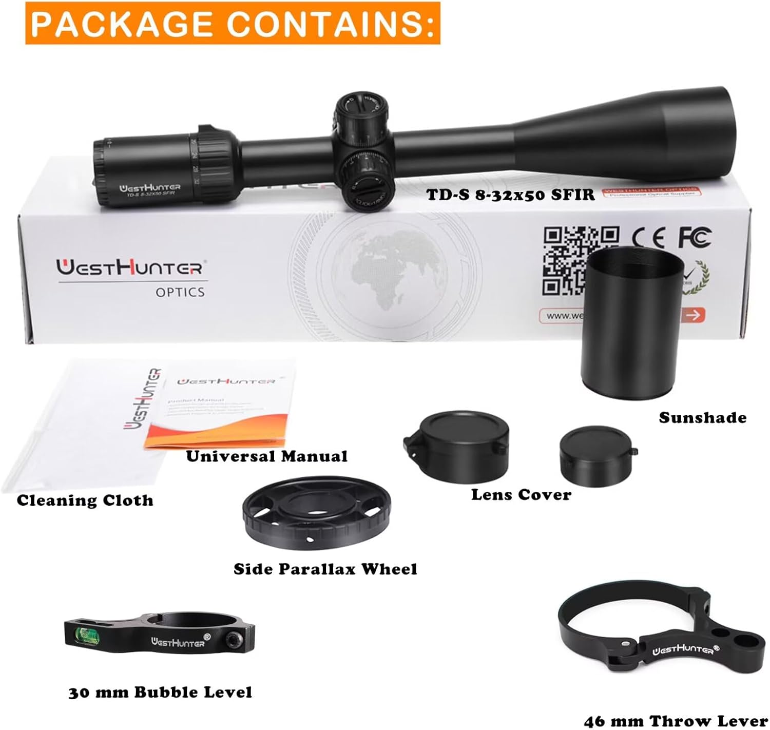 WestHunter Optics TD-S 8-32x50 SFIR Precision Hunting Riflescope, Red Illumination Second Focal Plane 30 mm Tactical 1/8 MOA Long Range Shooting Scope