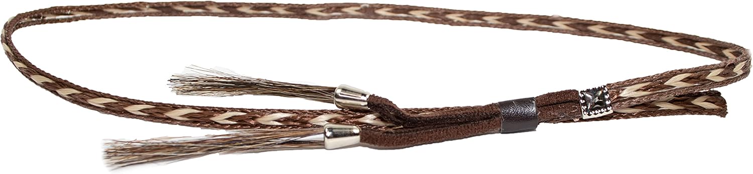 Beaded Vegan Leather Horsehair Hat Bands for Cowboy Panama Fedora Rancher Hats, Hat Accessories for Men or Women (Brown Braided Horsehair with Tassel)