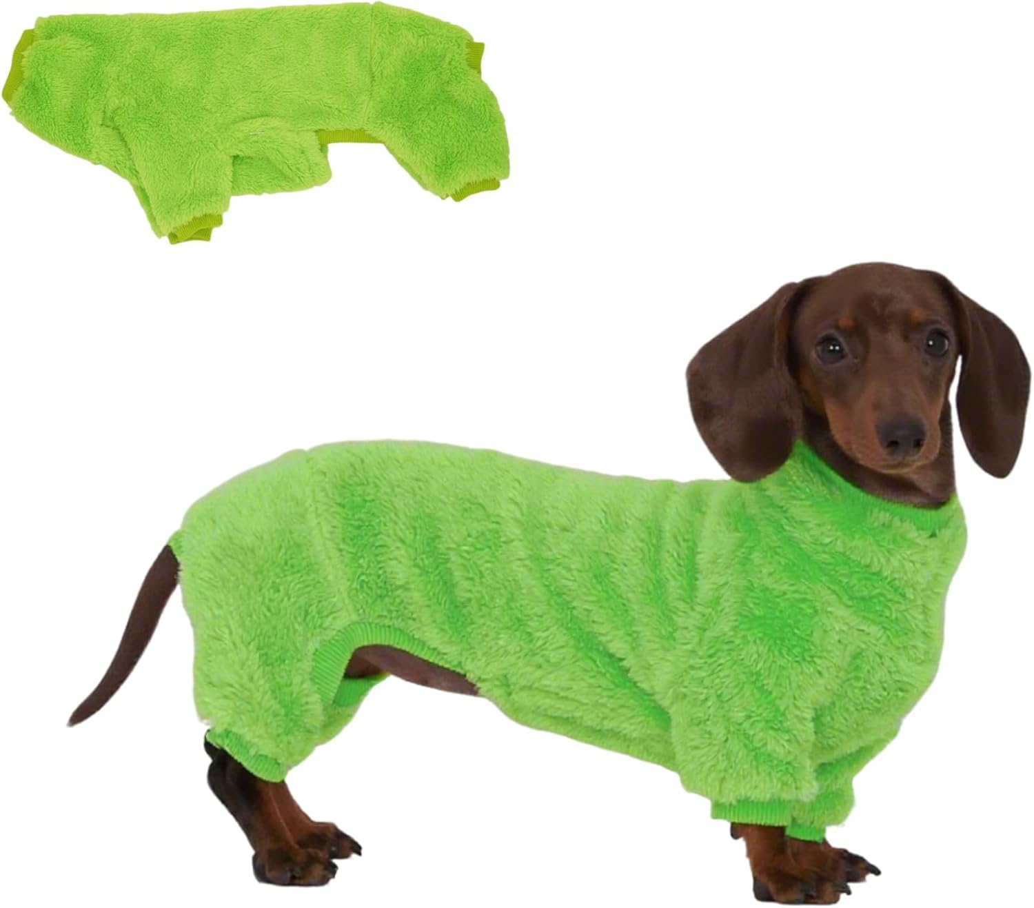 Dachshund Dog Fleece Jumpsuit Turtleneck Sweater, Suitable for Dachshunds, Winter Soft Cozy Dog Pajamas Clothes (Dark Green, Small)