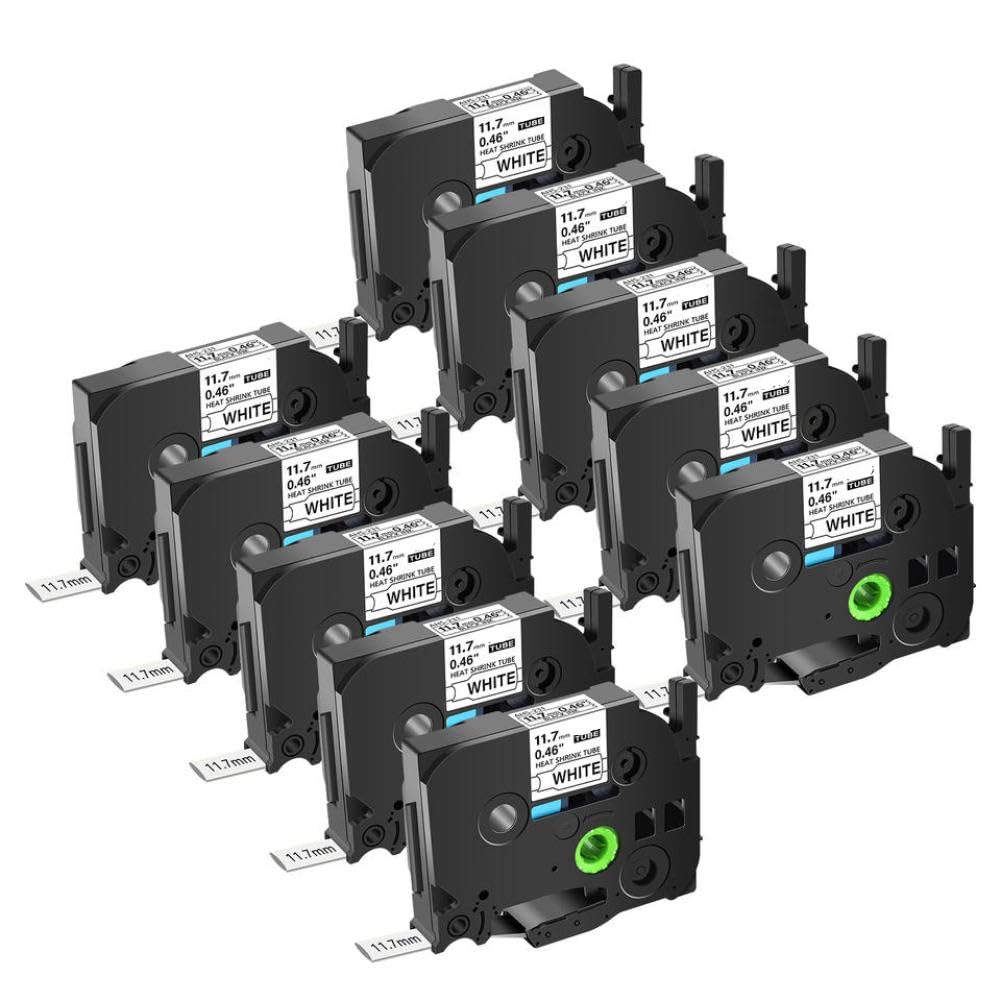 Zenfora Heat Shrink Tubes Label 3 To 20 Pack Compatible With HSE HS-231 HS-631 11.7 Mm Black On White Ribbon For PT-1010 Printer(10PK Black on White)