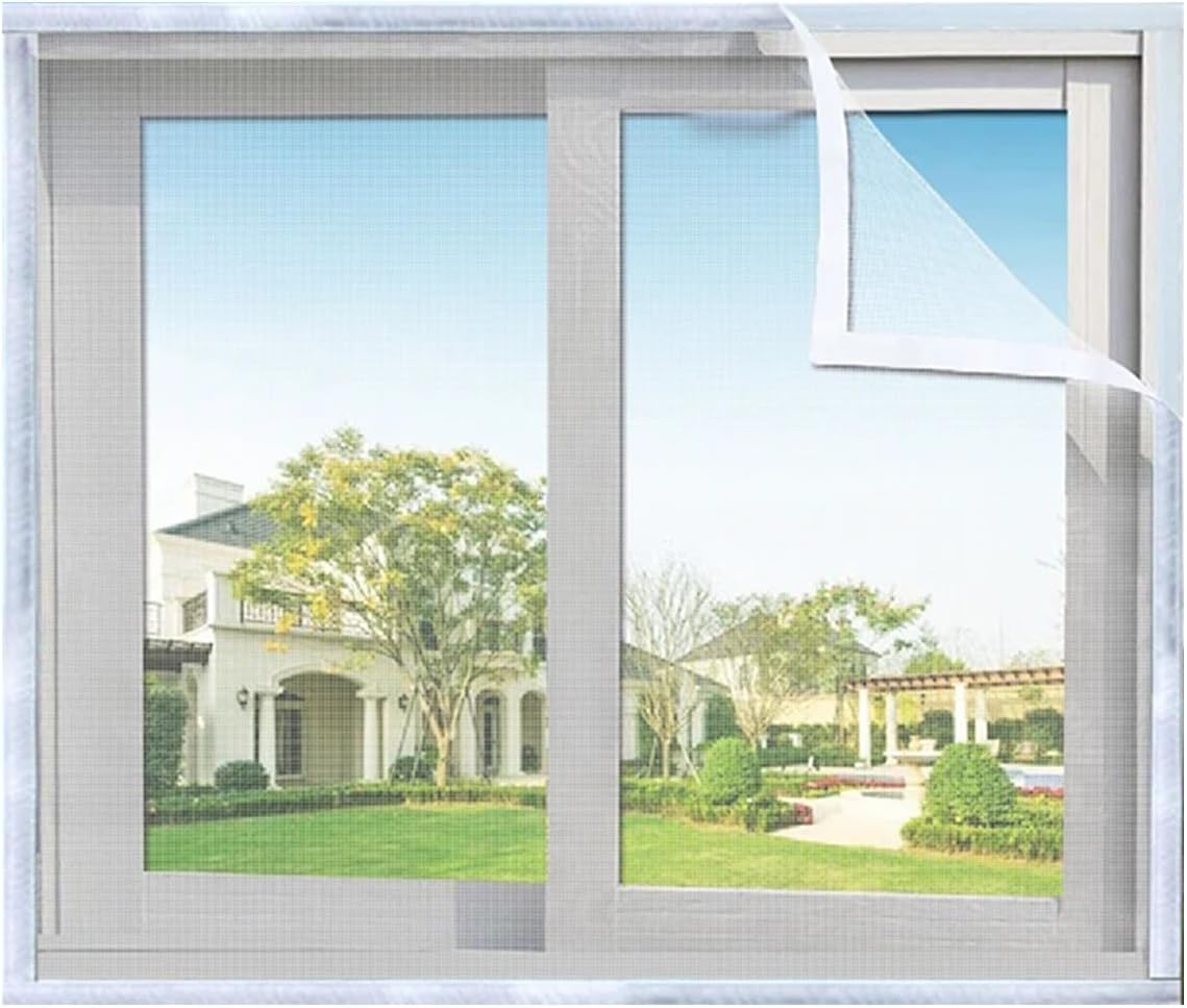 Window Screen Curtain with Hook & Loop Tape Edging Frame, Self-Adhesive Window Net Fine Mesh Curtain (86.61"×70.86")