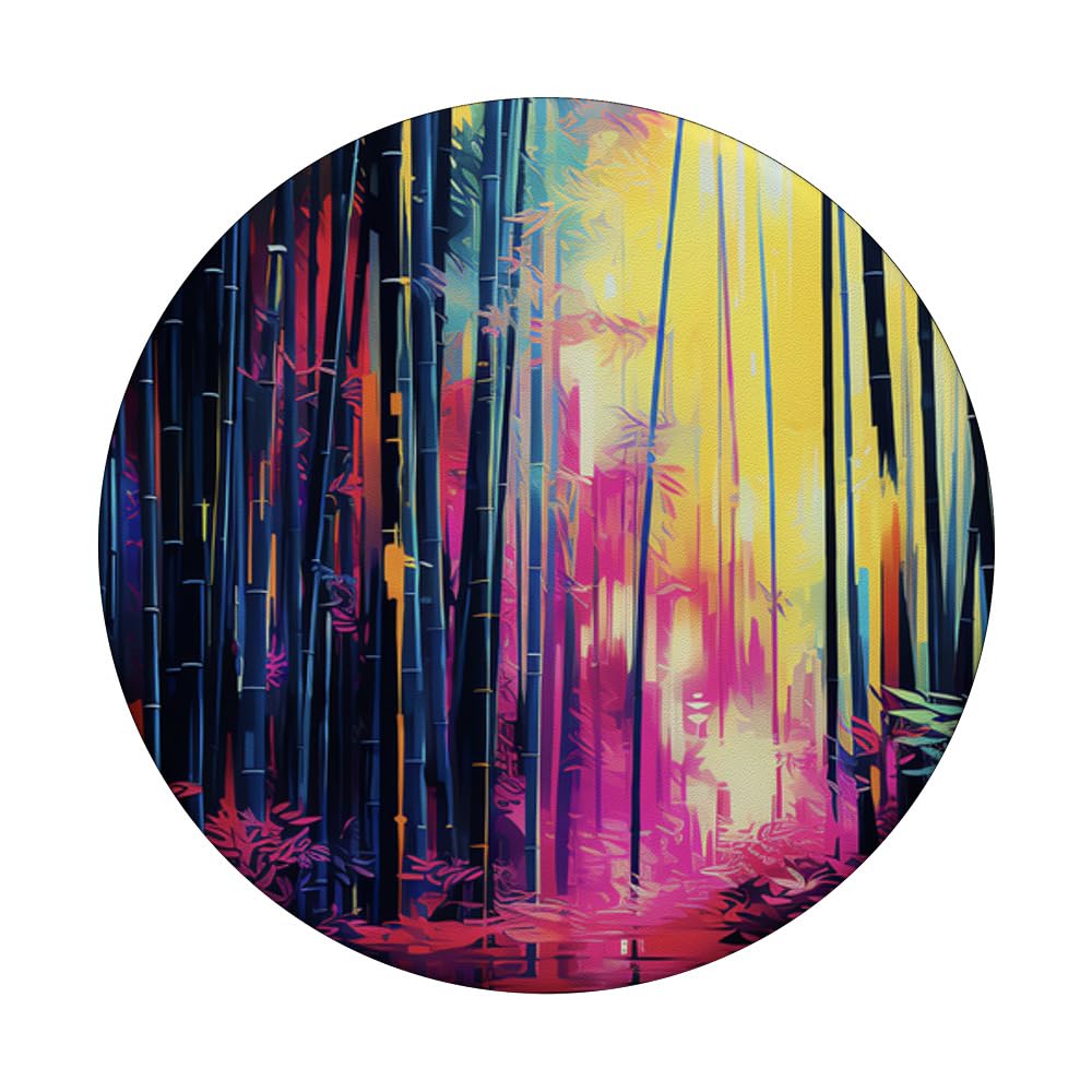 Capturing Nature's Essence Bamboo's Glitch Artistry Finest PopSockets Swappable PopGrip, Black - Image 3