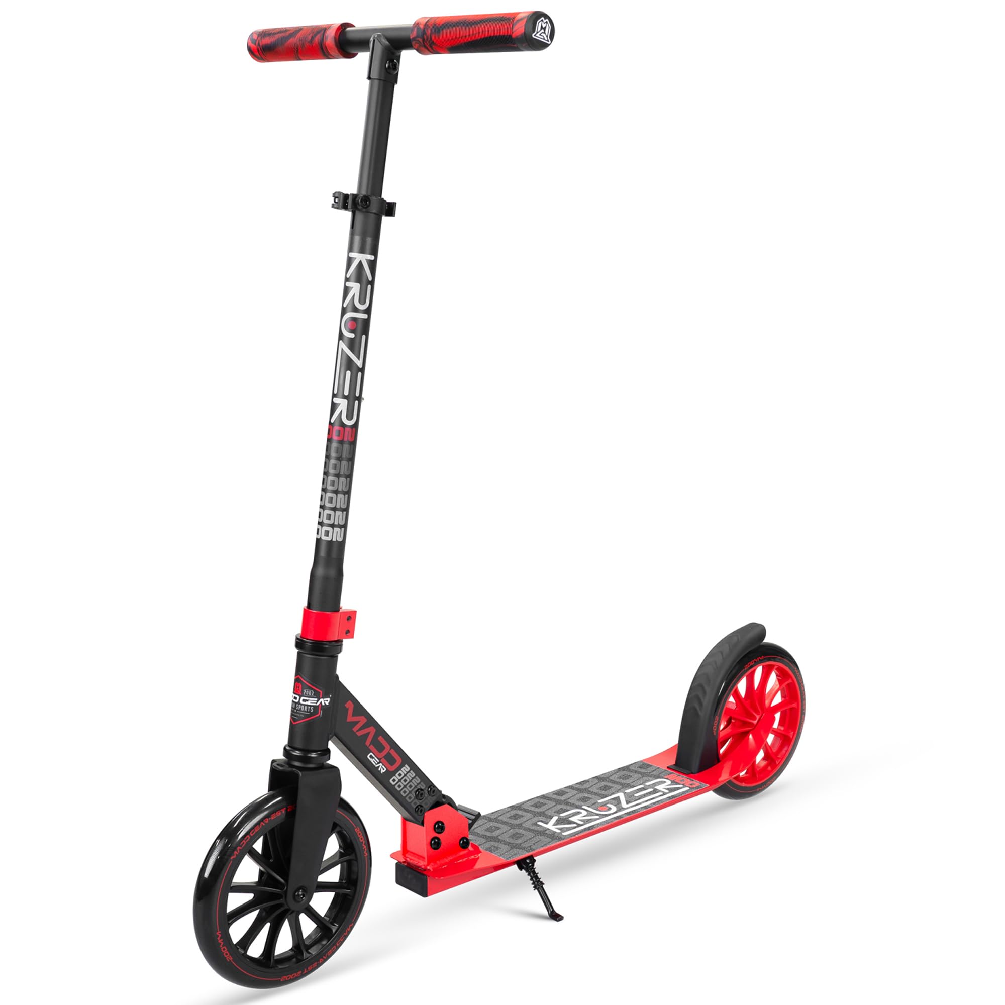 Madd Gear Kruzer 200 V2 Folding Kick Cruiser - Adjustable, Lightweight, 2 Wheeled Commuter Scooter for Riders Aged 8 Years and Up (Black/Red)