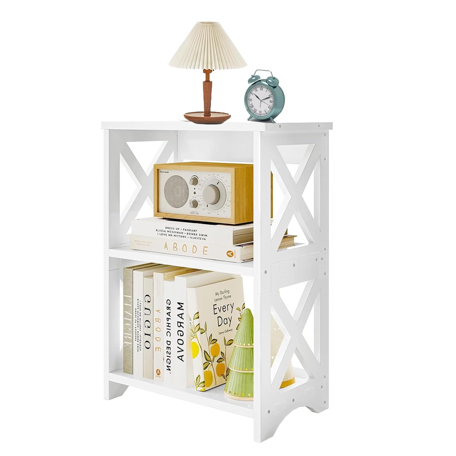 3-Tier Side Table Narrow End Table with Storage Shelf Minimalist Bedside Tables Nightstand Small Bookshelf Bookcase for Spaces