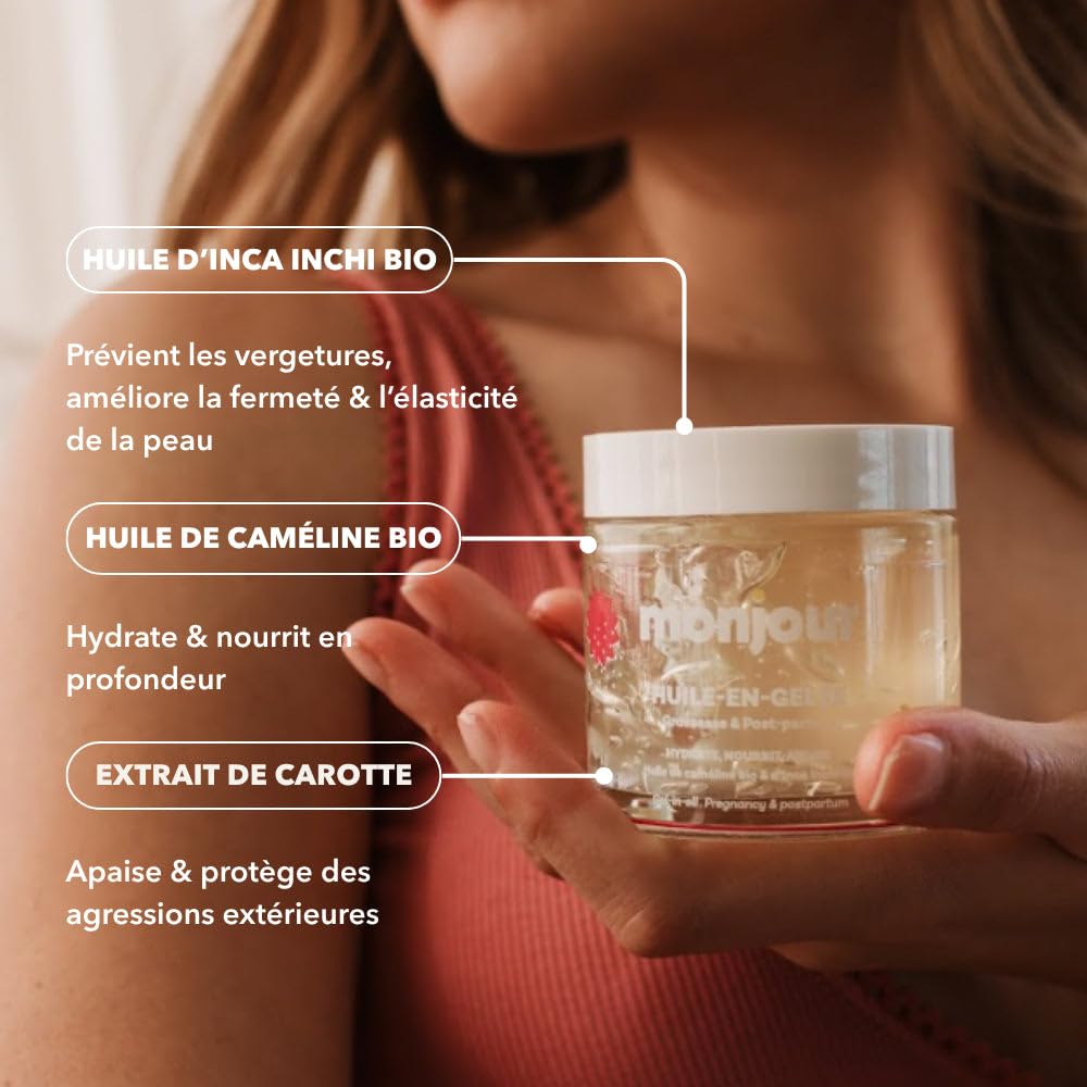 Huile-en-Gelée Grossesse Post-Partum Naturelle 98% Prévention Vergetures Caméline Bio Inca Inchi Nourrit Hydrate Apaise Peau