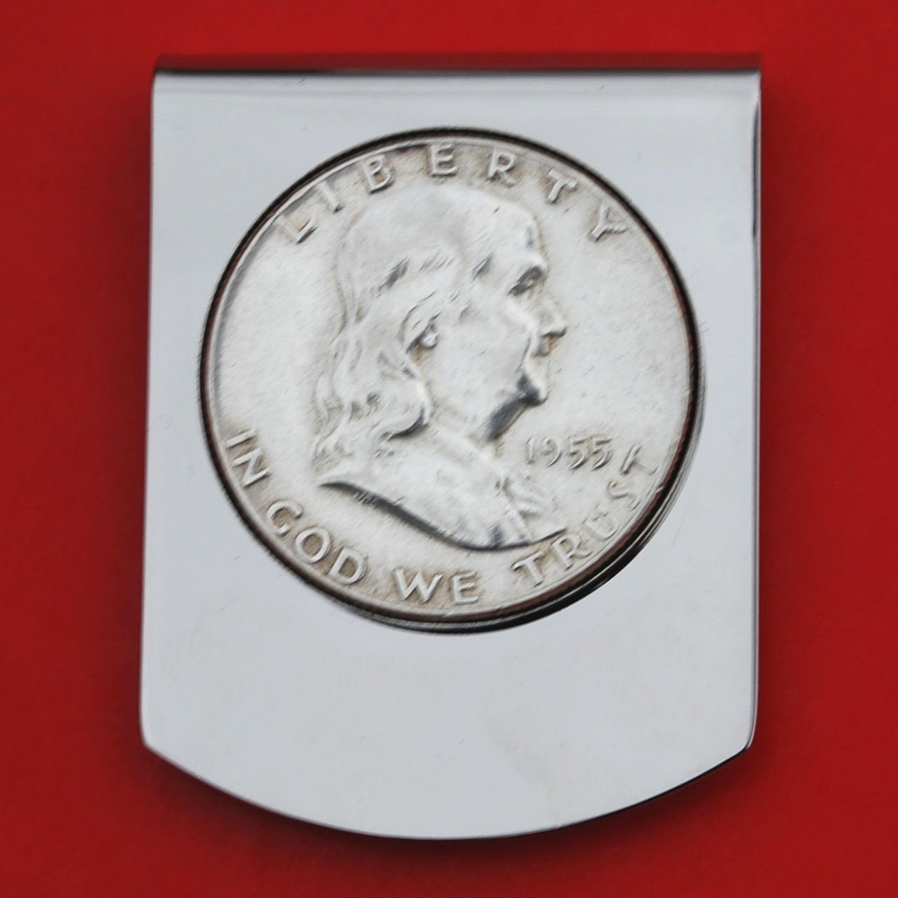 US 1955 Franklin Half Dollar Stainless Steel Large Money Clip NEW - Wide Design