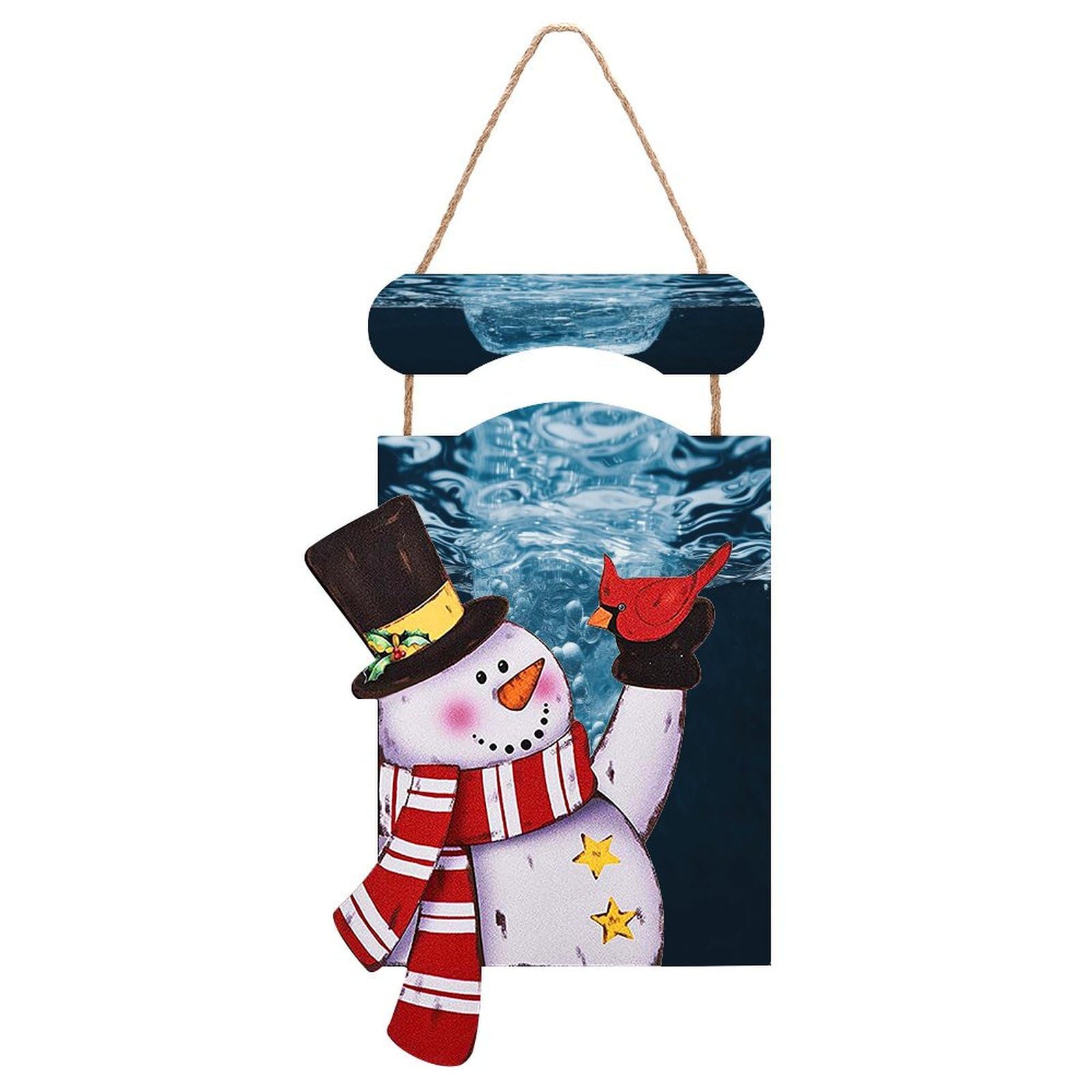 Panneau de Noël en bois bonhomme de neige suspendu rustique pour maison