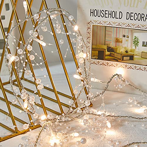 OVV Christmas Decorations 13FT Pearl Garland String Lights 40LED Festive Lighted Berry Beaded Indoor Bedroom Decor Warm Lights for Wedding Valentine's Day Party Battery Operated - image 6