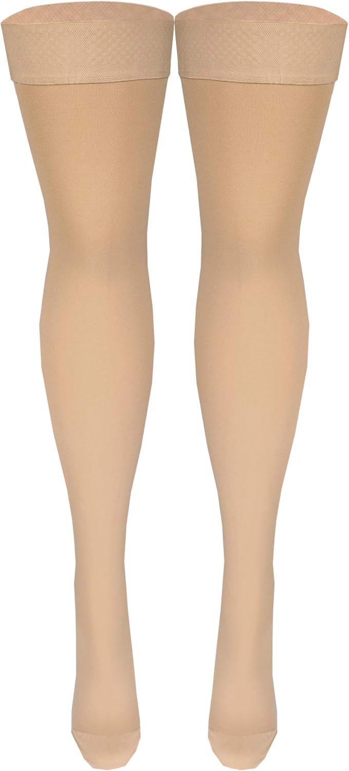 NuVein Medical Compression Stockings, 20-30 mmHg Support, Women & Men Thigh Length Hose, Closed Toe, Beige, Medium - Image 4