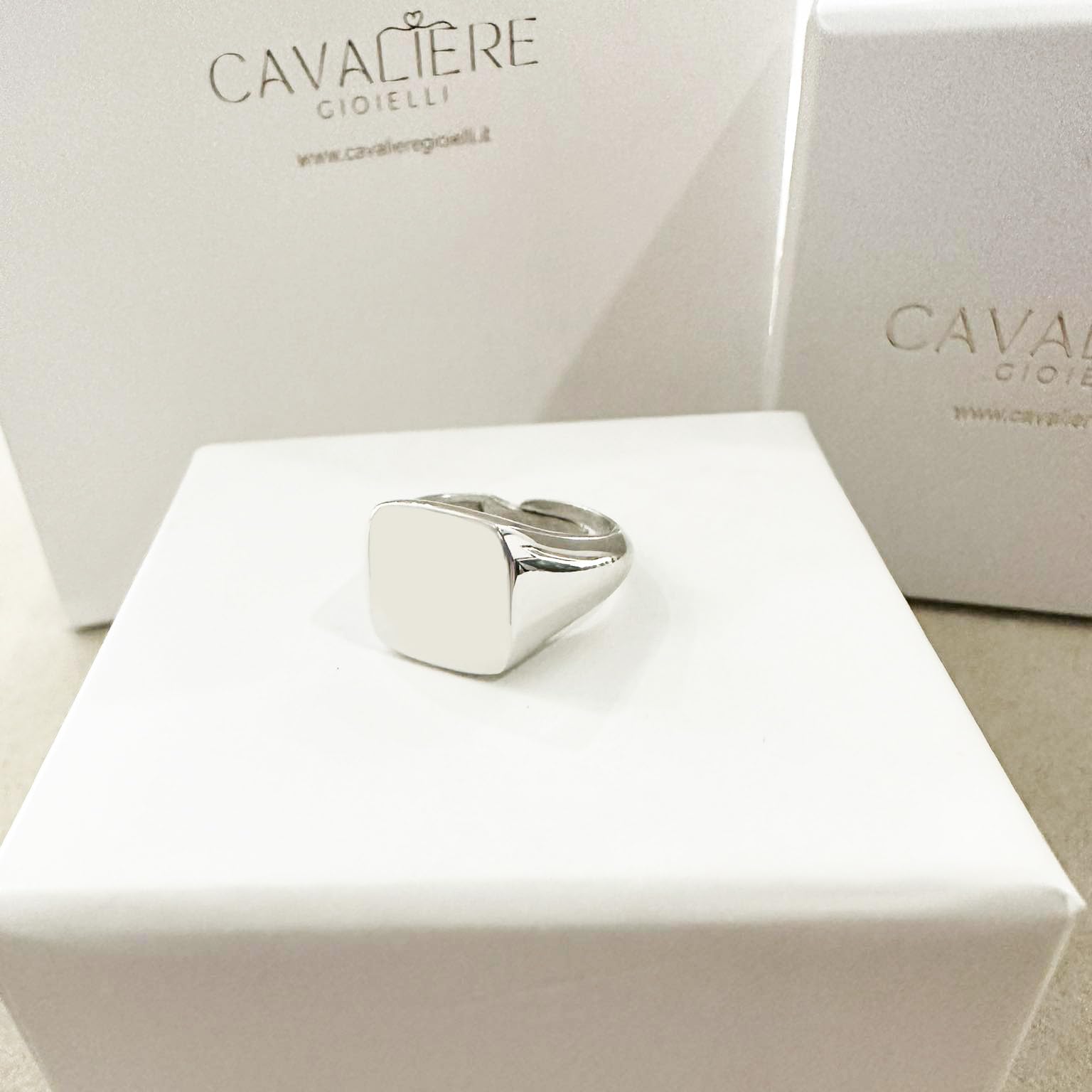 Anello Chevalier Donna Argento 925 Mignolo Quadrato Regolabile Made in Italy INCISIONE OMAGGIO