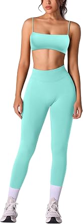 ABOCIW Workout Sets for Women 2 Piece Seamless Bandeau Strappy Sports Bra High Waist Leggings Yoga Gym Work Out Clothes