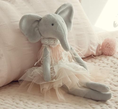 Daisy The Elephant - Muñeca de felpa de elefante flexible de alta calidad con delicado tutú rosa y encaje | Elegantes detalles de plumas y perlas |
