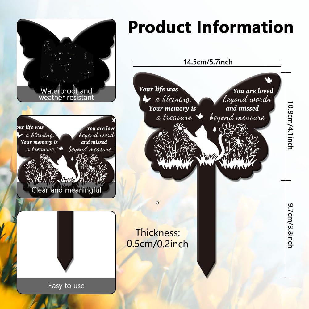 GLOBLELAND Butterfly Shaped Wild Cat Garden Memorial Remembrance Plaque Stake for Cemetery - Image 3