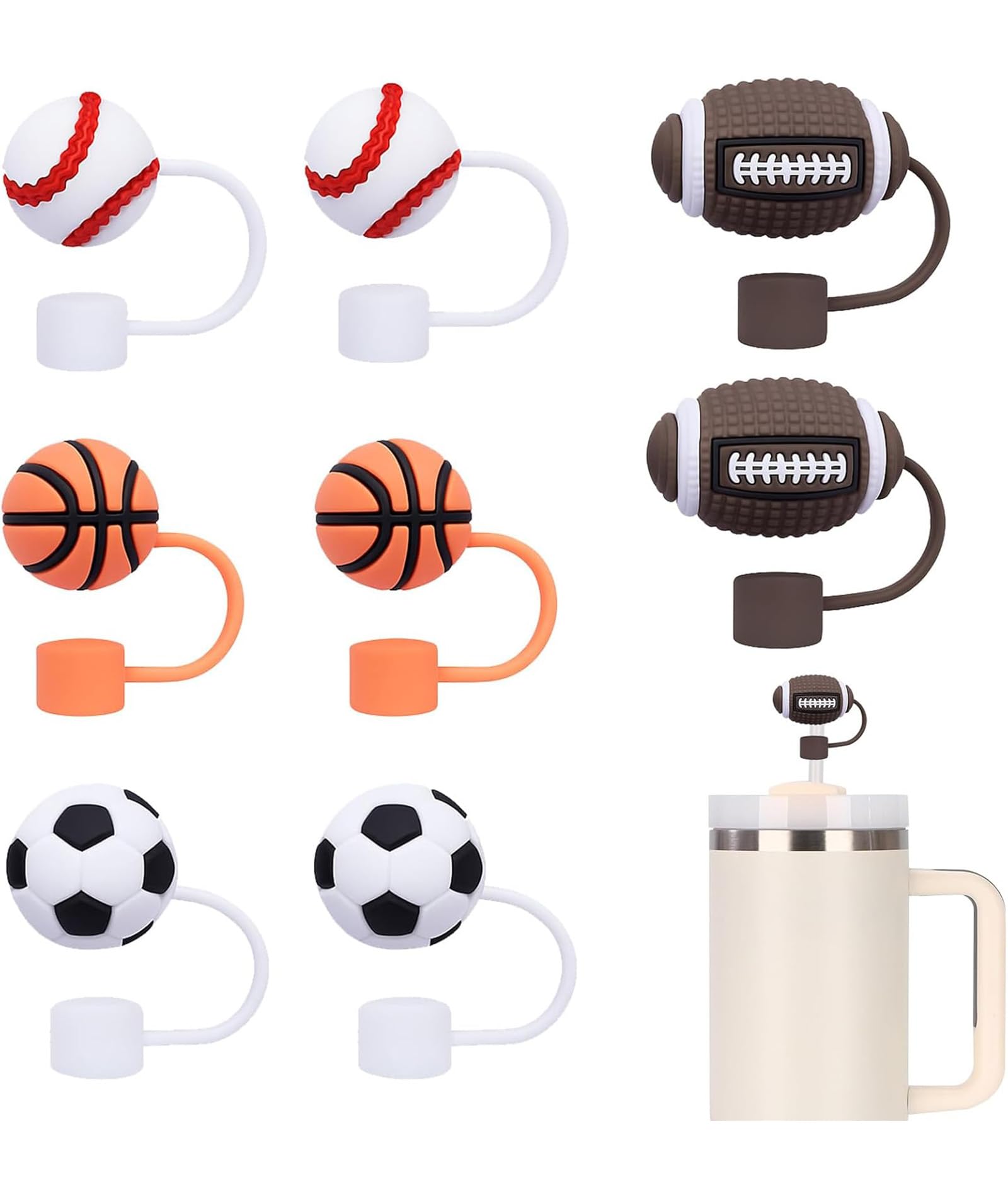 8Pcs 10mm Ball Games Straw Covers Cap for Stanley Cup, Reusable Universal Tumbler Straw Cap Dust Proof Portable Drinking Straw Topper Cover Tips for Outdoor Camping Travel-image-27