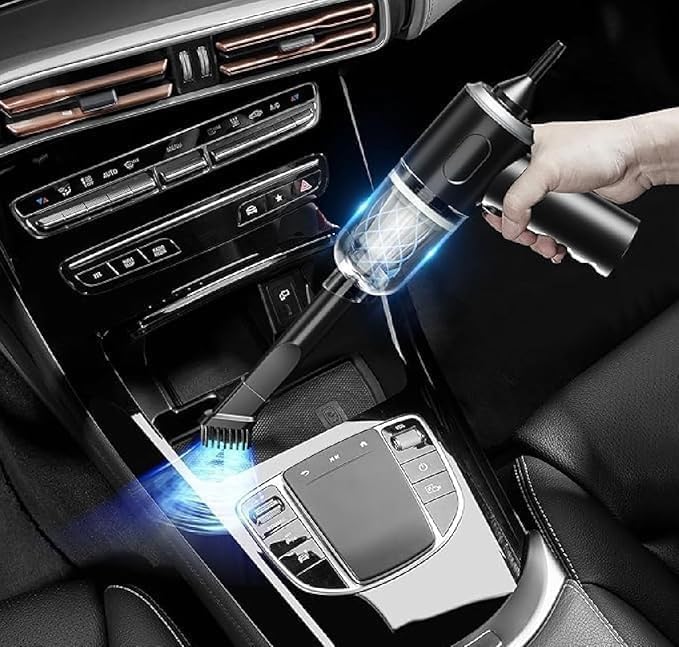 Image of 7 PCS Car Cleanig Kit with 3-in-1 Mini Vacuum Cleaner, Microfiber Cloth,Big Duster,Car Cleaning Anti-Fog Spray,Wheel Brush,AC Vent Brush&Interior Cleaning for velar,Truck,Bike Cleaning Tools