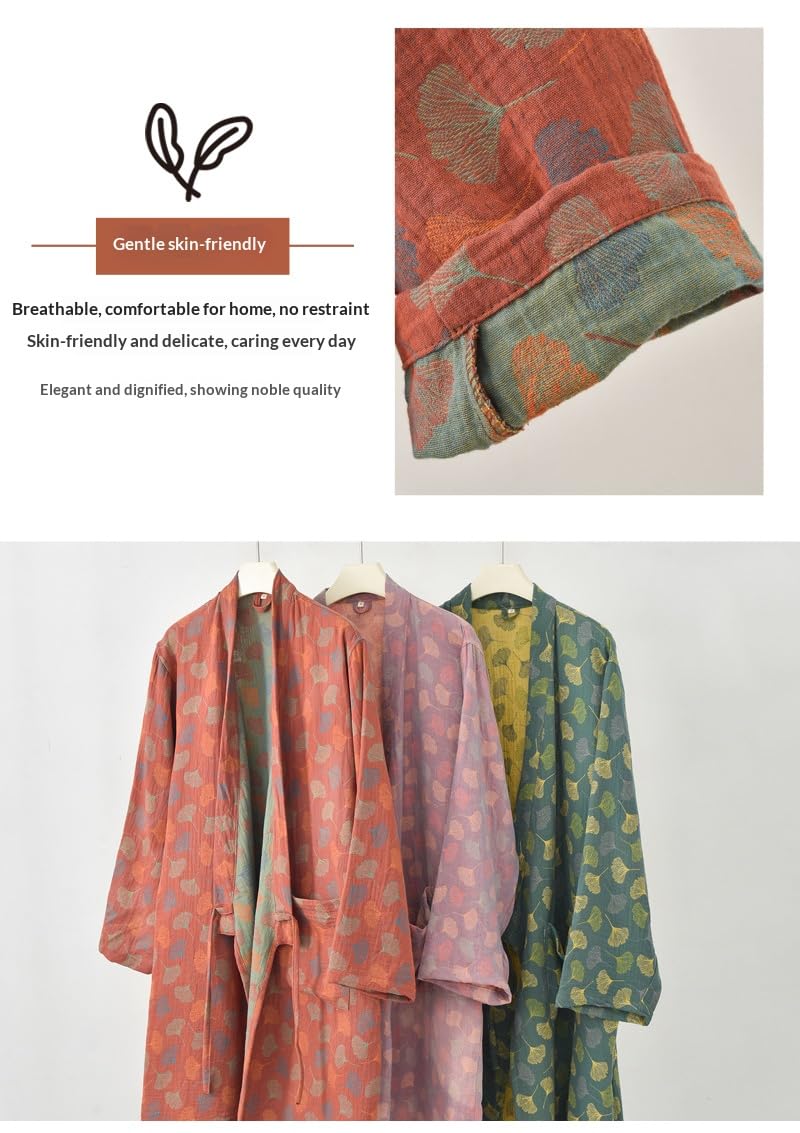 PRINCESS BRIDE Albornoz de algodón 100 % teñido con hilo jacquard de doble capa de gasa estilo kimono para descansar, unisex