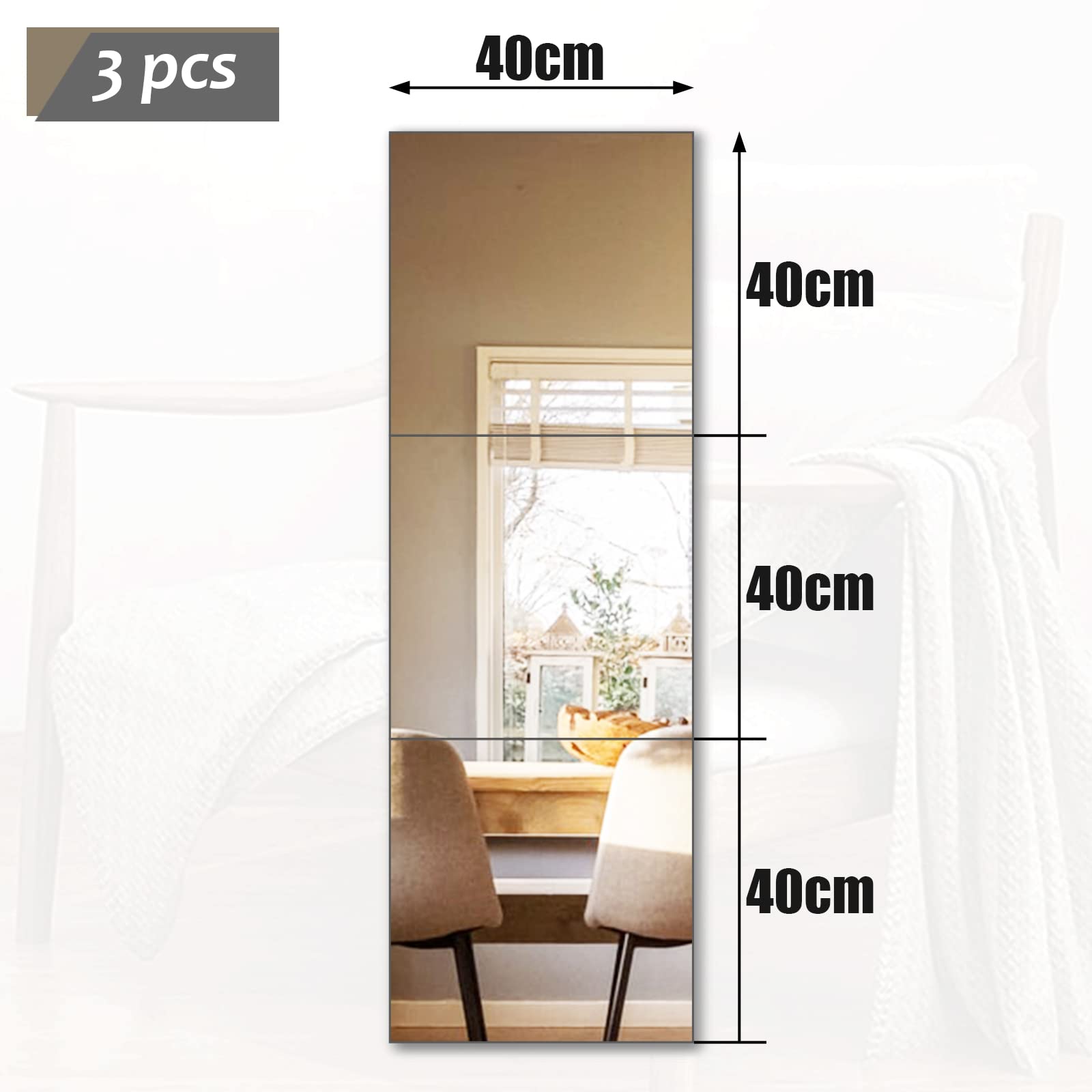Muzilife Glas Klebespiegel Spiegelfliesen Spiegel Selbstklebend, 3 Stücke 40x40cm Spiegel zum Kleben, DIY Wandspiegel Set in Küche, Wohn- und Badezimmer