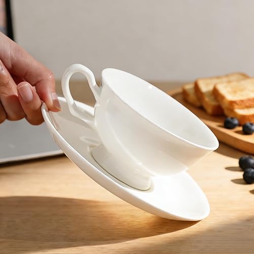 Miniatura 4 de Juego de tazas de espresso y platillos de porcelana fina de hueso, 140 ml de lujo en cerámica blanca clásica y sencilla, juego de 4, para boda, té
