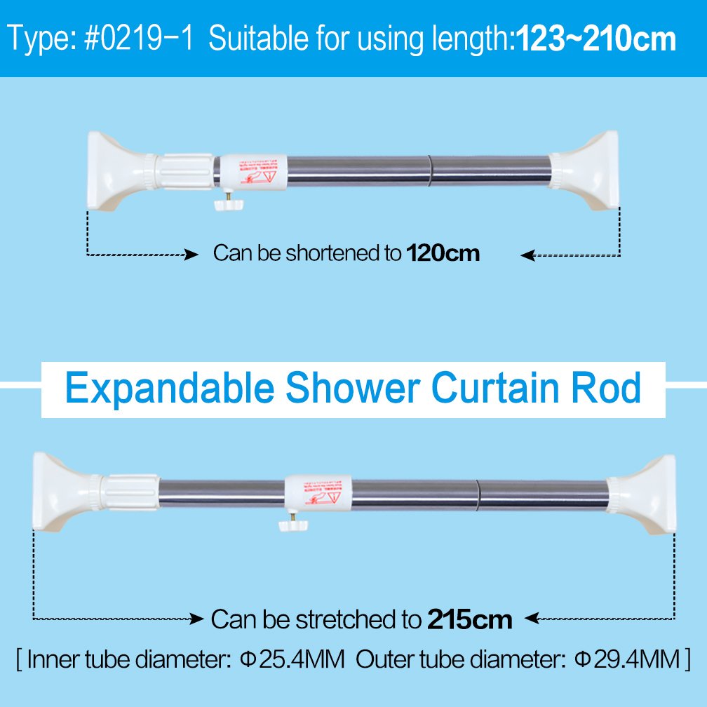 Hershii Tension Shower Curtain Rod Adjustable Straight Rail Clothes Hanger Heavy Duty Square Head Garment Drying Rack 29.4mm Diameter - Image 2