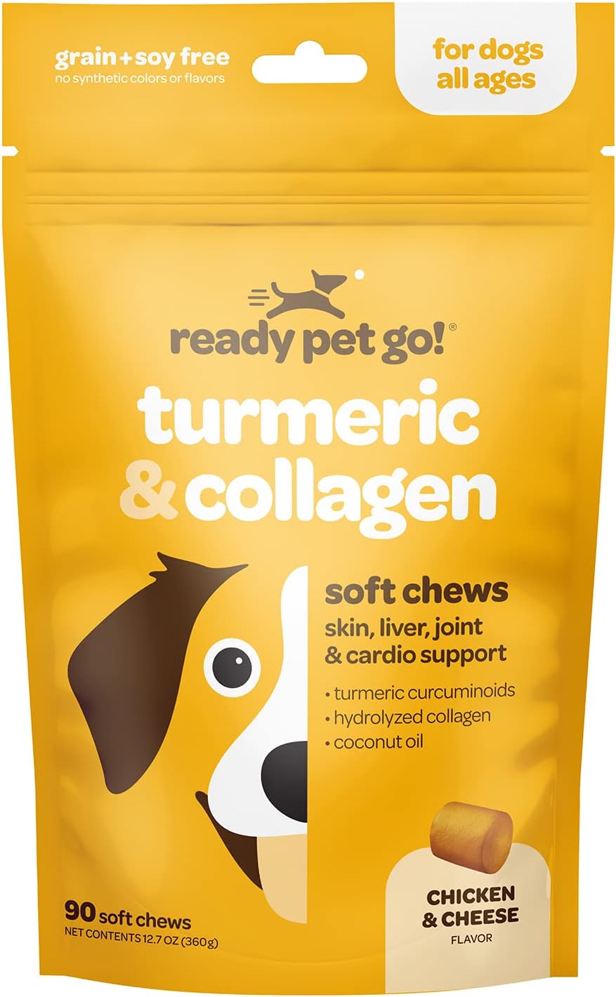 Ready Pet Go! Omega 3 & Turmeric Chews for Dogs | Hip & Joint Support | Fish Oil for Dog Shedding, Skin Allergy, Itch Relief | 90 Chews Each