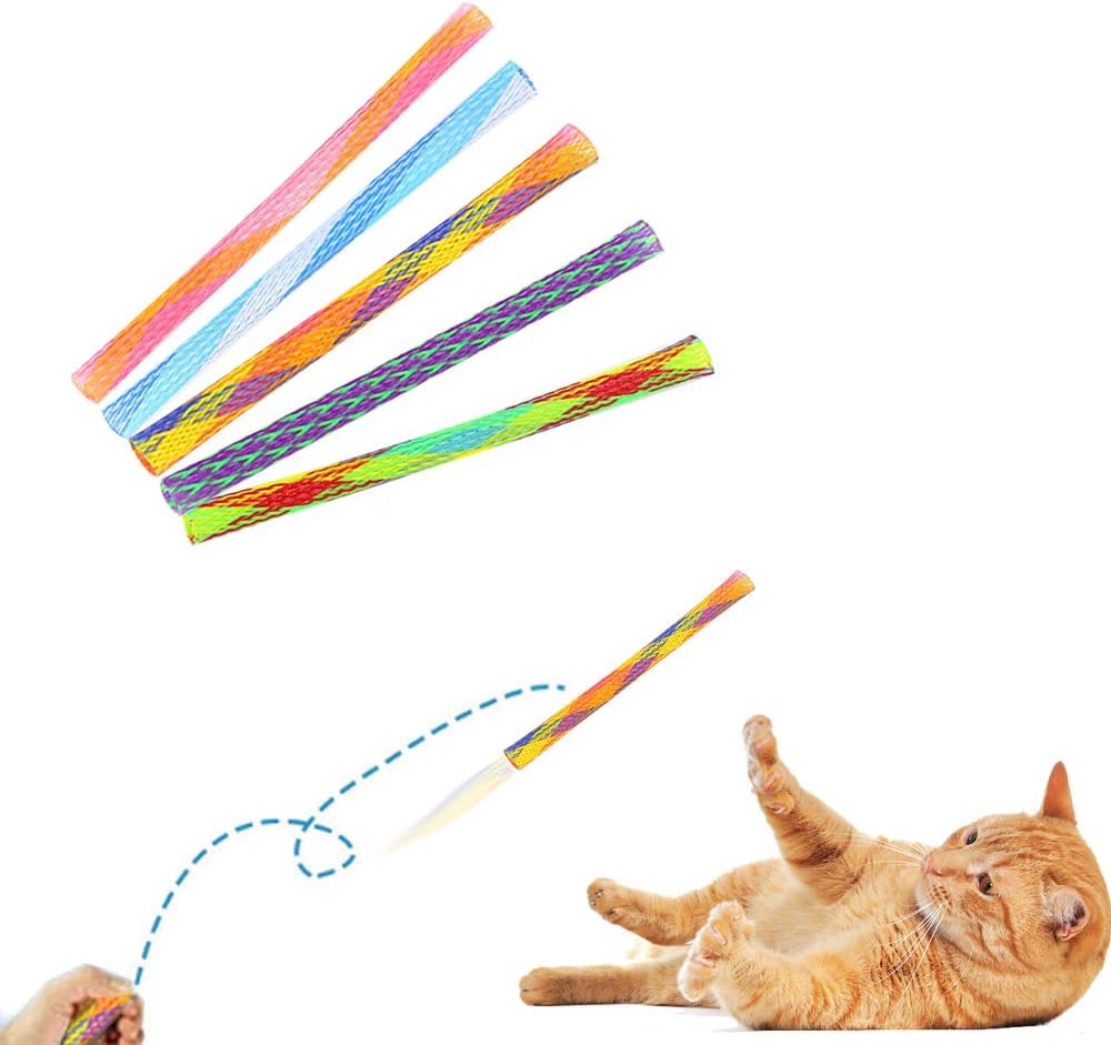 WishLotus Cat Toys, 30pcs Interactive Cat Toy Colorful Cat Stick Toy Telescopic Cat Mesh Pole Cat Jumping Toy Flexible & Shapeable Cat Spring Tube Kitten Chew Toys to Kill Time and Keep Fit (30pcs)